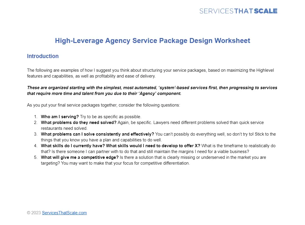 Service Package Design Worksheet
